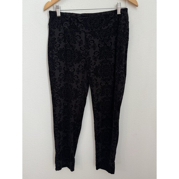 Zac & Rachel Women Pull On Pants Size M Black Stretch Tapestry Velvet Embossed - Picture 3 of 5